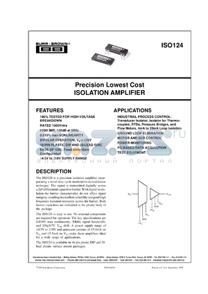 ISO124U/1K datasheet - Precision Lowest Cost Isolation Amplifier