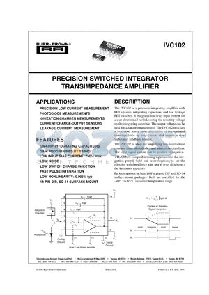 IVC102U/2K5 datasheet - Precision Switched Integrator Transimpedance Amplifier