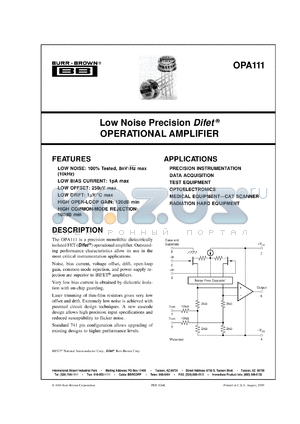 OPA111SMQ datasheet - Low-Noise Precision FET Operational Amplifier