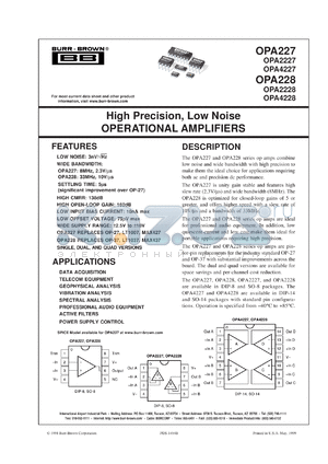 OPA228U/2K5 datasheet - High Precision, Low Noise Operational Amplifiers