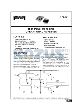 OPA541SM-BI datasheet - High Power Monolithic Operational Amplifier