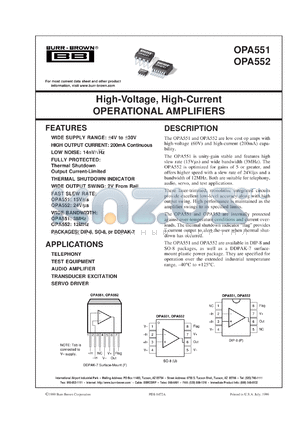 OPA551FA datasheet - High-Voltage, High-Current Operational Amplifiers