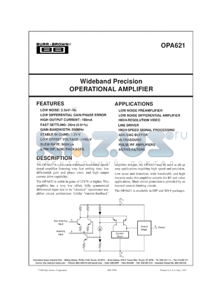 OPA621KU/2K5 datasheet - Wideband Precision Operational Amplifier