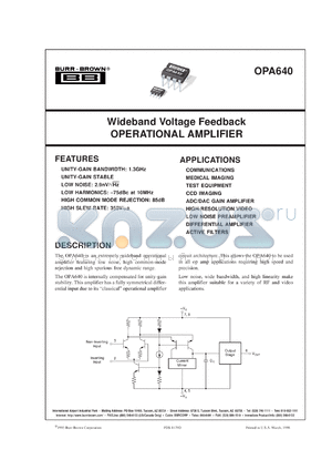 OPA640UB/2K5 datasheet - Wideband Voltage Feedback Operational Amplifier