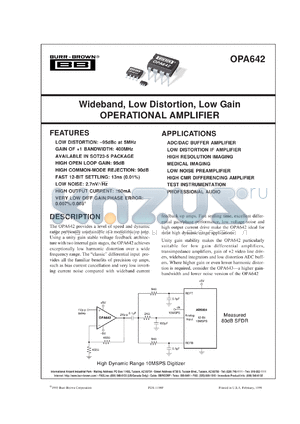 OPA642NB/250 datasheet - Wideband Low Distortion Operational Amplifier