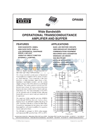 OPA660AU/2K5 datasheet - Wide Bandwidth Operational Transconductance Amp and Buffer