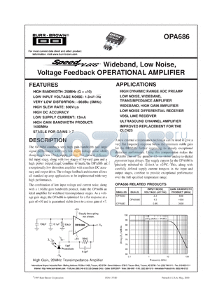 OPA686N/250 datasheet - SpeedPlus Wideband, Low Noise, Voltage Feedback Operational Amplifier