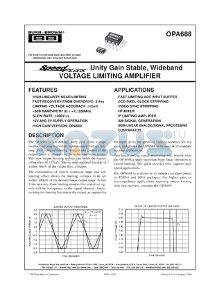 OPA688U/2K5 datasheet - SpeedPlus Unity Gain Stable, Wideband Voltage Limiting Amplifier