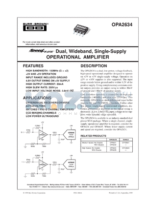 OPA2634U/2K5 datasheet - SpeedPlus Dual, Wideband, Single-Supply Operational Amplifier
