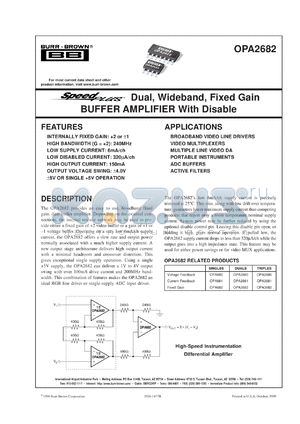 OPA2682N/2K5 datasheet - SpeedPlus Dual, Wideband, Fixed Gain Buffer Amplifier With Disable