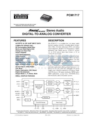 PCM1717E/2K datasheet - SoundPlus™ Stereo Audio Digital-to-Analog Converter