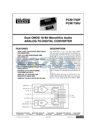 PCM1750U/1K datasheet - Dual CMOS 18-Bit Monolithic Audio A/D Converter