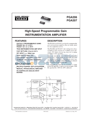 PGA207UA/1K datasheet - High-Speed Programmable Gain Instrumentation Amplifier