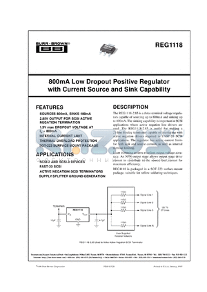 REG1118-2.85/2K5 datasheet - 800mA Low Dropout Positive Regulator with Current Source and Sink Capability