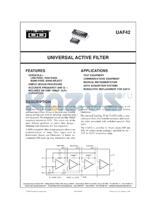 UAF42AU-1 datasheet - Universal Active Filter