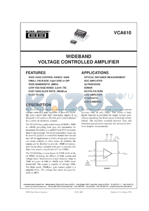 VCA610UA/2K5 datasheet - Wideband Voltage Controlled Amplifier