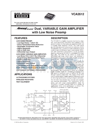 VCA2612Y/2K datasheet - SpeedPlus Dual, Variable Gain Amplifier with Low Noise Preamp