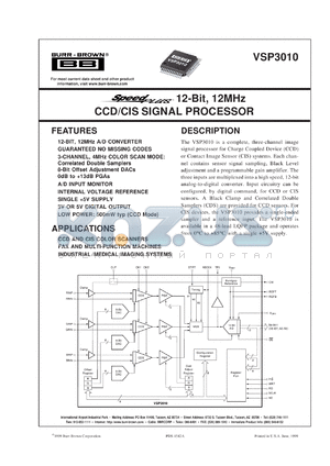 VSP3010Y/2K datasheet - SpeedPlus™ 12-Bit, 12MHz CCD/CIS Signal Processor