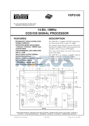 VSP3100Y/2K datasheet - 14-Bit, 10MHz CCD/CIS Signal Processor