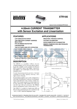 XTR105U/2K5 datasheet - 4-20mA Current Transmitter with Sensor Excitation And Linearization