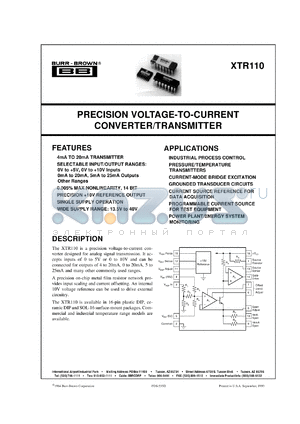 XTR110KU/1K datasheet - Precision Voltage-to-Current Converter/Transmitter