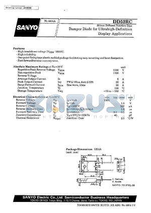 DD52RC datasheet - Diffused junction type silicon diode, damper diode for very high-definition display application