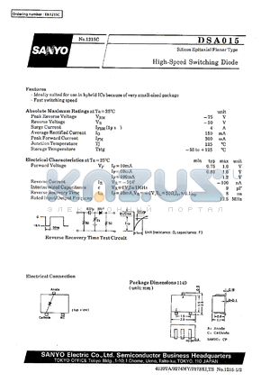 DSA015 datasheet - Silicon epitaxial planar type, high-speed switching diode