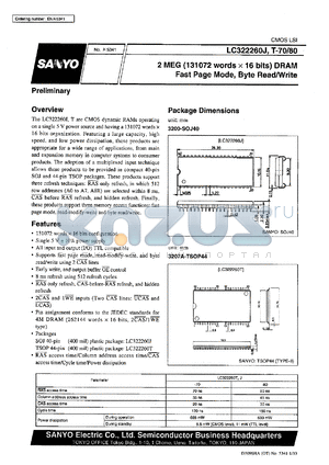 LC322260J-70 datasheet - 2 MEG (131072 words x 16 bits) DRAM fast page mode, byte reed/write