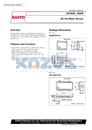 LB1662M datasheet - DC fan motor driver