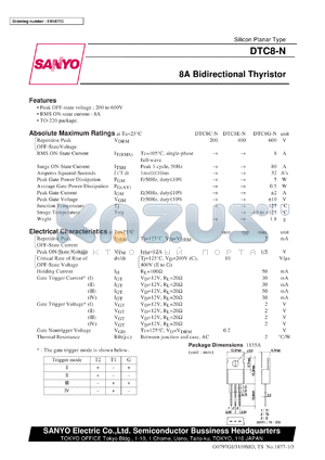 DTA8C-N datasheet - 200V/8A bidirectional thyristor