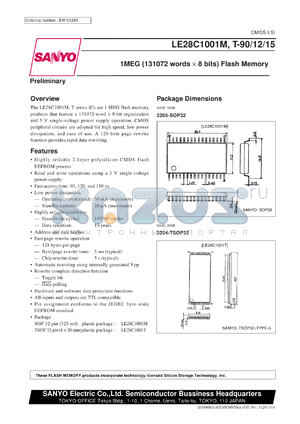 LE28C1001M-90 datasheet - 1MEG (131072words x 8bits) flash memory