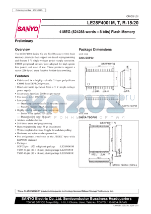 LE28F4001M-20 datasheet - 4MEG (524288words x 8bit) flash memory