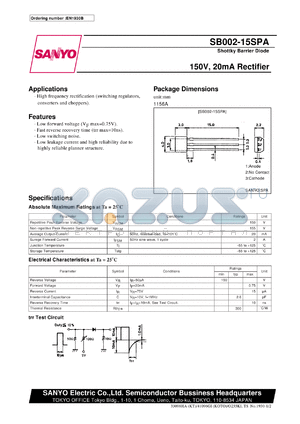 SB002-15CPA datasheet - Shottky barrier diode, 150V/20mA rectifier