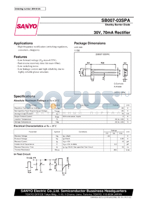 SB007-03CPA datasheet - Shottky barrier diode, 30V/70mA rectifier