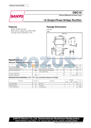 DBC10 datasheet - Diffused junction silicon diode, 1A single-phase bridge rectifier