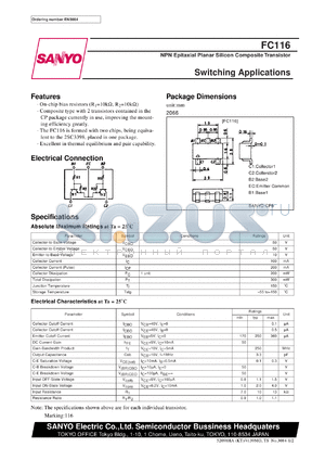 FC116 datasheet - NPN epitaxial planar silicon composite transistor, switching application