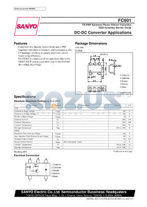 FC601 datasheet - PNP epitaxial planar silicon transistor + schottky barrier diode, DC-DC convertor application