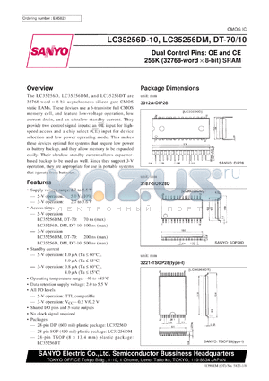 LC35256DM-70 datasheet - Dual control pins: OE and CE 256K (32768word x 8bit) SRAM