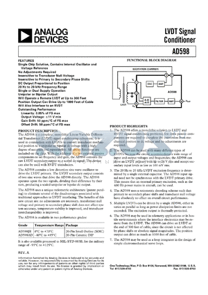 AD598 datasheet - LVDT Signal Conditioner