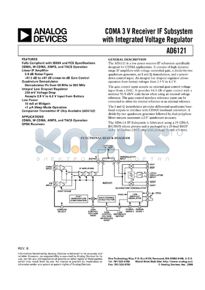 AD6121 datasheet - CDMA 3 V Receiver IF Subsystem with Integrated Voltage Regulator