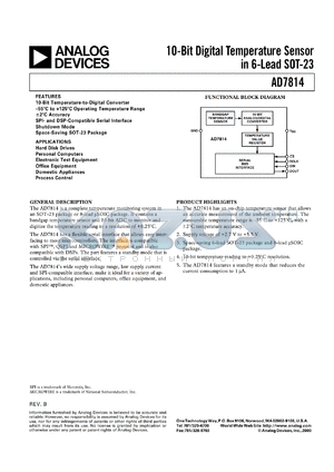 AD7814 datasheet - 10-Bit Digital Temperature Sensor in 6-Lead SOT-23