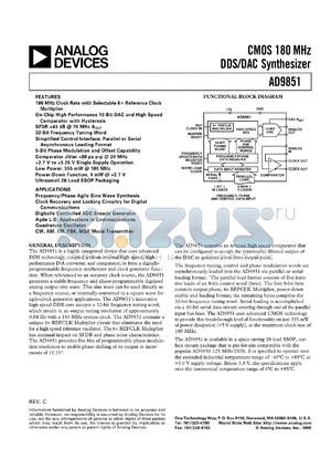 AD9851 datasheet - 180 MHz Complete DDS synthesizer