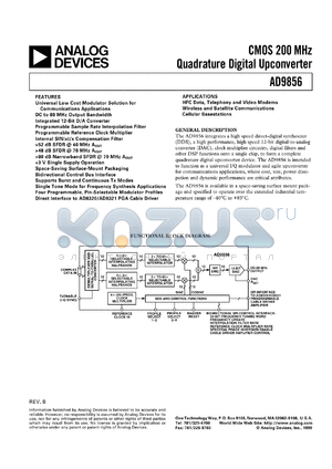 AD9856 datasheet - CMOS 200 MHz Quadrature Digital Upconverter