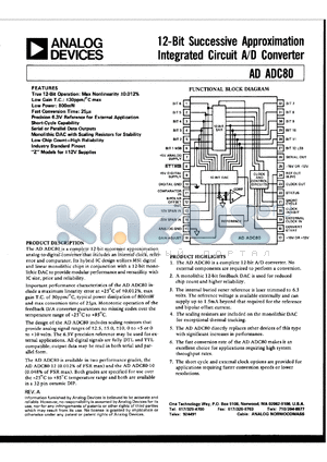 ADADC80 datasheet - 12-Bit Successive Approximation Integrated Circuit A/D Converter