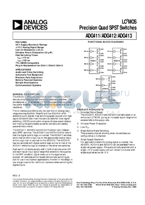 ADG411 datasheet - 25 Ohm, Quad SPST (4NC) Switches   (DG411 replacement)