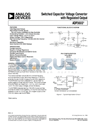 ADP3603 datasheet - Switched Capacitor Voltage Converter w/Regulated Output - up to 50mA