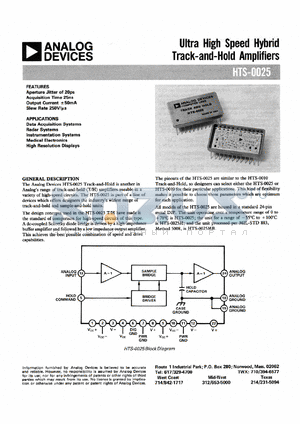 HTS-0025G datasheet - Ultra High Speed Hybrid Track-and-Hold Amplifiers