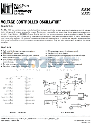 SSM2033 datasheet - Voltage controlled oscillator