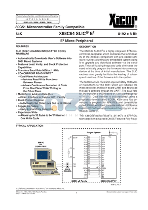 X88C64PISLIC datasheet - 64K (8192 x 8bit) E2 Micro-Peripheral