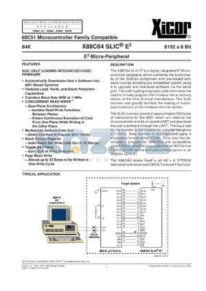 X88C64SSLIC datasheet - 64K (8192 x 8bit) E2 Micro-Peripheral